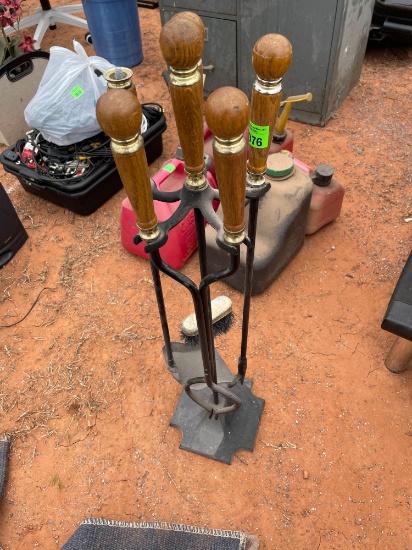 P - fireplace tools; broom and dustpan; poker; tongs