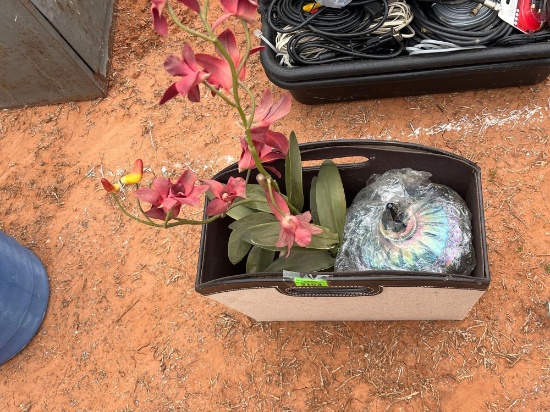 Q candy dish ; flower arrangement