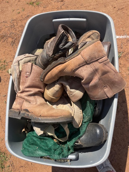 G - work boots; camping supplies; bags