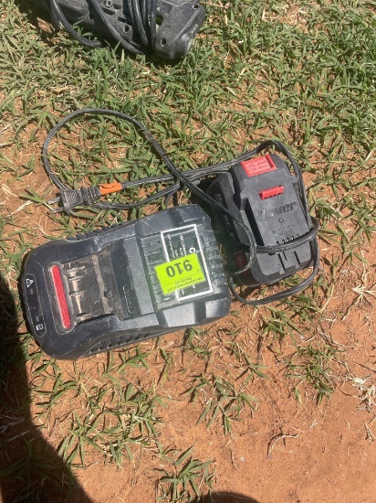 H - Cox 18V battery charger; Bauer 20V battery pack