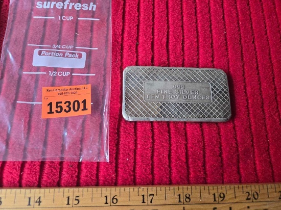 Patriotic, 10 Troy Ounce Silver Bar. .999 Fine Silver. 311 Grams.
