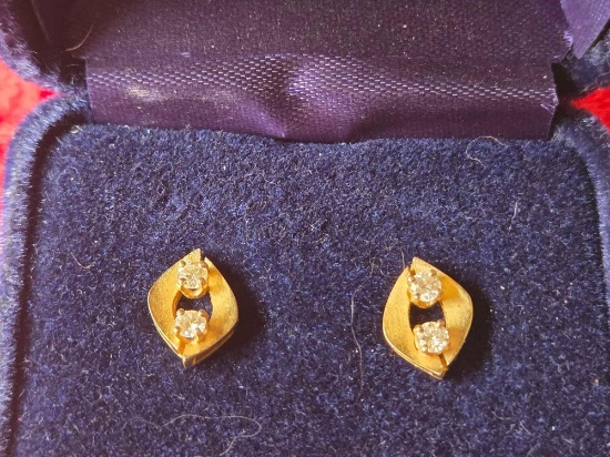 Pair of Vintage 14K Gold Earrings with Stones. In Box.