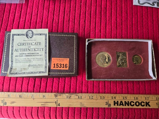 George Washington 250- Year Commerative Set. Genuine 24 Karat Gold Plated, Numbered, In Original Box
