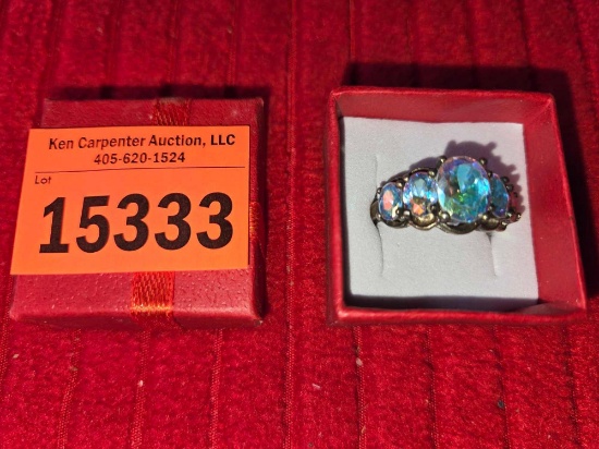 Vintage 925 Silver Dinner Ring with Stones. 6 Grams Total. In Gift Box.