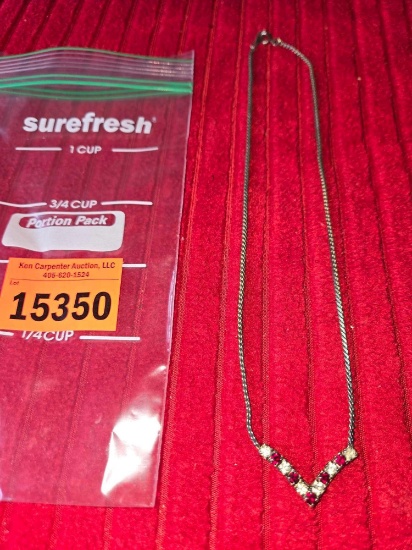 Vintage V Neclace with Stones. No Stamp Found.