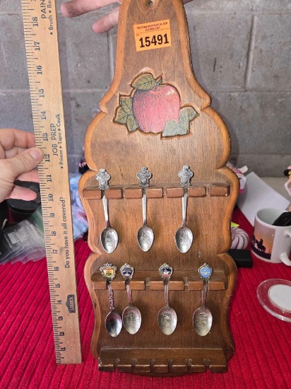 Collectible Wall Mounted Wood Spoon Holder with 7 Spoons. 4 Locations and 3 Rolex. All one Money.
