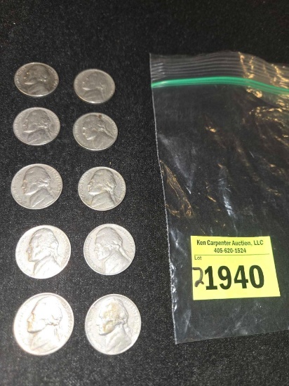 10- 1964 Jefferson Nickels. All one Money.