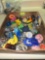 Wood Tray with Assorted Keychains and Other.