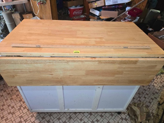 Cutting Board Topped, Drop Leaf, Kitchen Island Cabinet. 4 Drawers, 2 Doors. On Casters.