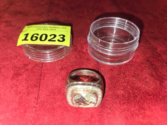 Vintage Silver and Gold Ring with Stones. 10 Grams Total Weight. Stamped 925 and 14K. In Ring Jar.