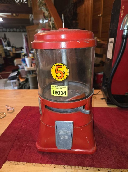 Vintage, Collectible, Metal and Glass Gumball Machine with Key.