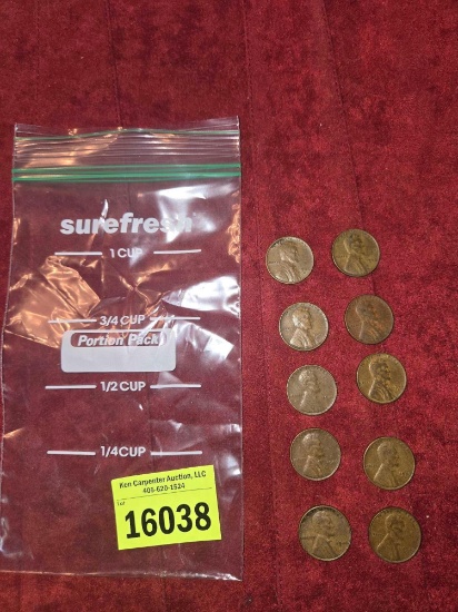 10 Assorted Mints, 1946 Wheat Pennies. All one Money. Collectible Coins.