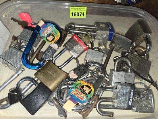 Tub of Assorted Locks. Most with Keys and Combos.