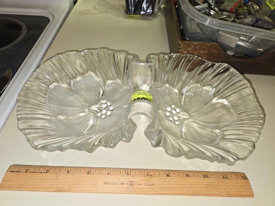 Vintage Cut Glass/Crystal Double Bowl. Floral Design.