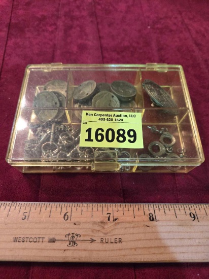 Jewelry Organizer with Assorted Key and Coin Charms and Pendants. 1 set of Handcuff Earrings.