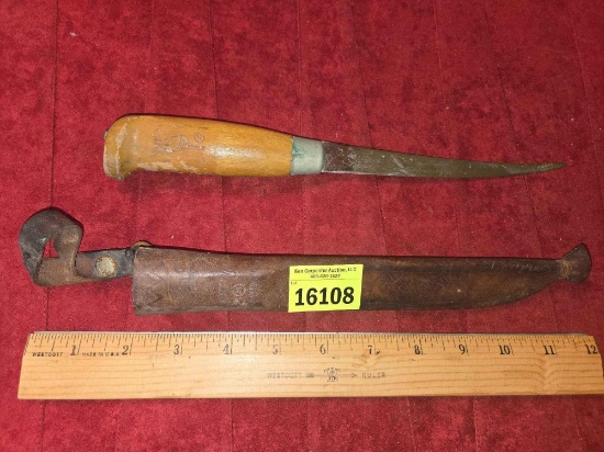Vintage J Marttini Finland Fish Filet Knife with Leather Sheath.