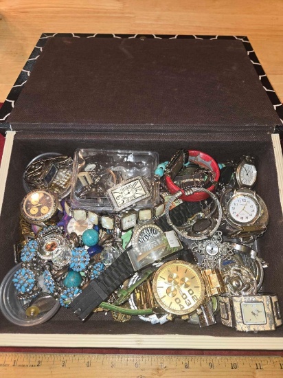 Large Book Hideaway Box with Assorted Watches and Other. All one Money.