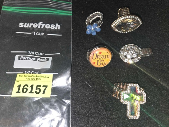 5- Fashion Rings. One Size Fits All. All one Money. Jewelry.