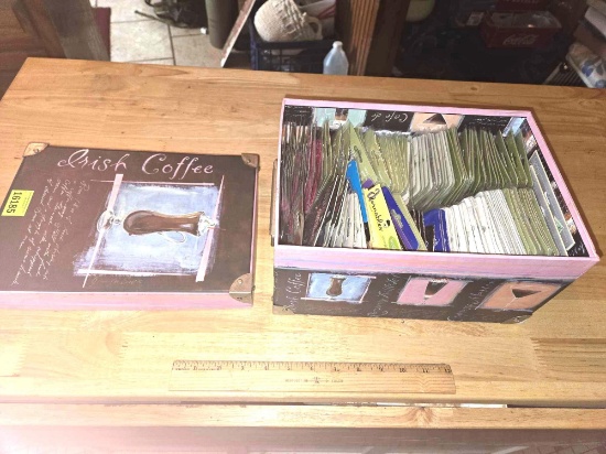 Irish Coffee Card Box with Assorted Iron on and Other Sewing Adornables and Accents. Most New in