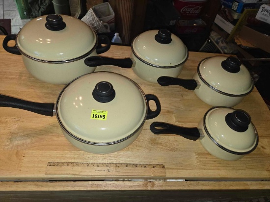 10 Piece Set of Ceramic Induction Megaware Pots, Pans, and Lids. Made in Spain.
