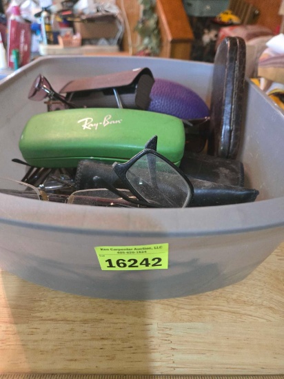 Tub of Assorted Reading and Sunglasses. All one Money.