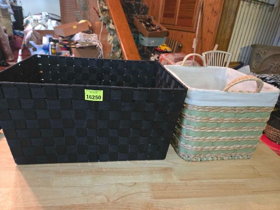 2-Large, Decorative Baskets. 1 metal and Nylon Canvas, and 1 Wicker with Cloth Liner. Both one