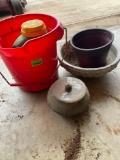 flower pot, plant food and bucket