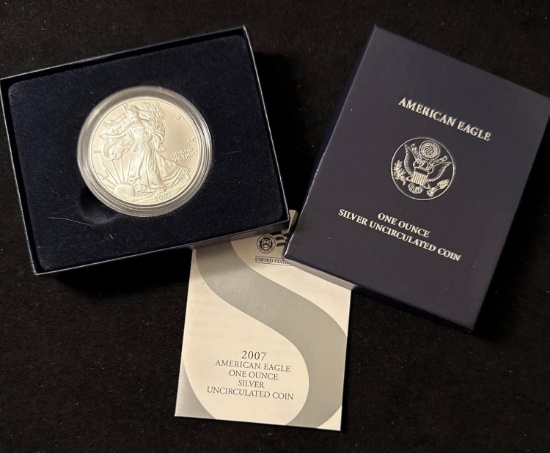 2007-W American Silver Eagle Uncirculated Coin $1 w/ Box and COA