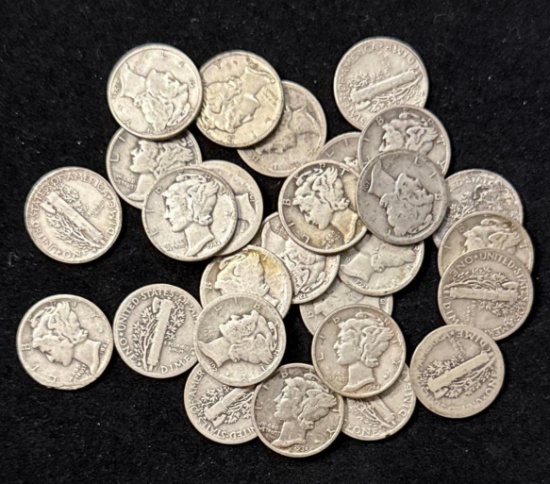 Lot of 27 - Mercury Dimes - 90% Silver