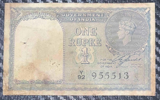 India Under British Rule, 1 Rupee, 1940, George VI, World War II Issue