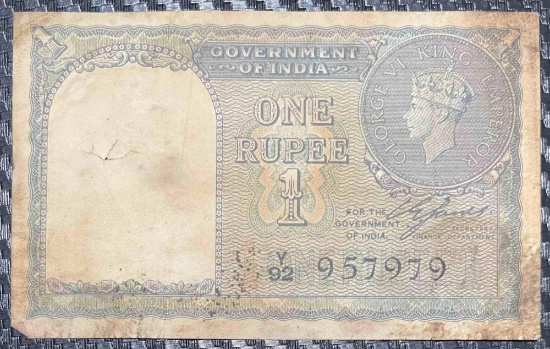 India Under British Rule, 1 Rupee, 1940, George VI, World War II Issue