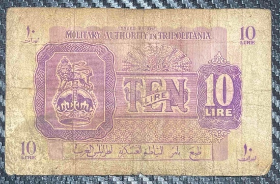 Libya, Military Authority in Tripolitania, 10 Lire, World War II Issue