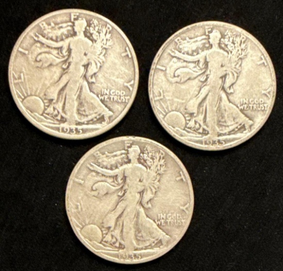 Lof of 3 - Silver Walking LIberty Half Dollars - 1935