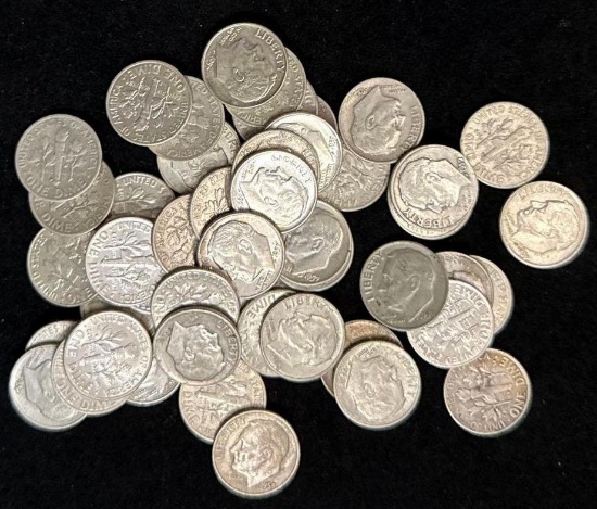$5 Face Value (50) - 90% Silver Roosevelt Dimes
