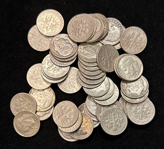 $5 Face Value (50) - 90% Silver Roosevelt Dimes