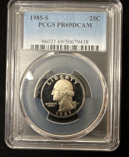 1985-S Washington Quarter PR69DCAM PCGS Proof 69 Deep Cameo