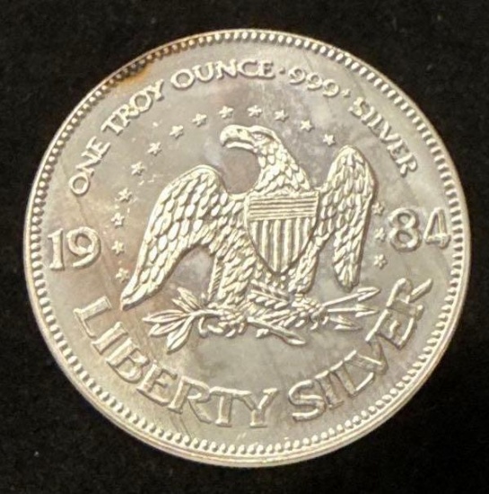 1984 1 oz .999 Silver Round Life Liberty Happiness A-Mark