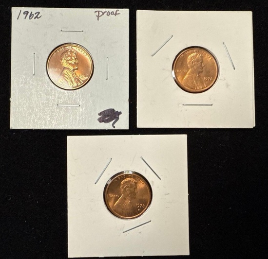 Lot of 3 High Grade Copper Pennies - 1962, 1978D and 1978D - Red