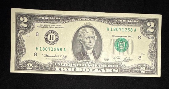 1976 Bicentennial $2 Dollar Bill - Green Seal