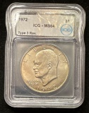 1972 $1 Eisenhower Dollar - ICG MS64 - Type 3 Reverse