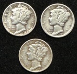 Lot of 3 Mercury Dimes - 1940D, 1941 and 1942