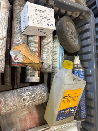 Tote contains valve pump oil, black pipe, silicone and other various items