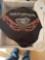 Harley Davidson rag, flashlights, plates, Oklahoma glass, wire stands