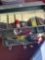 vintage metal tackle box with items