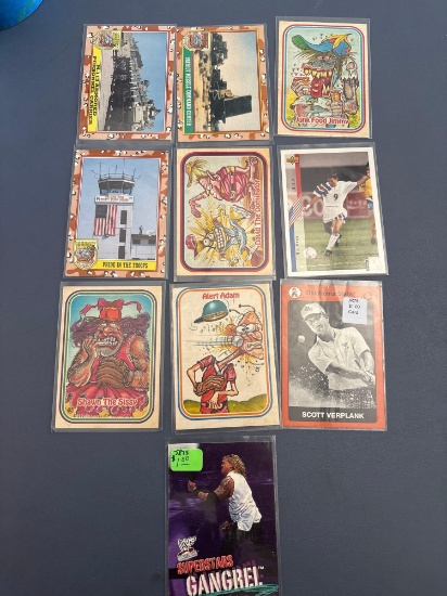 Desert storm, baseball Comedy, soccer, golf and Wf wrestling cards