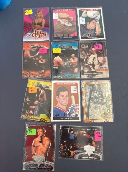 WF wrestling, desert storm, hockey, golf and soccer cards