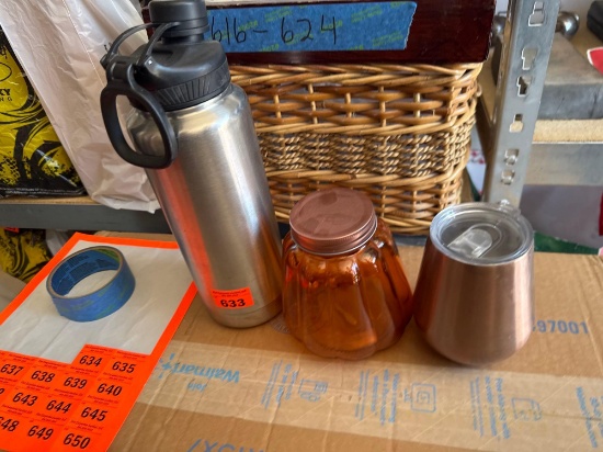 Stainless steel water jug, cup, and glass jar