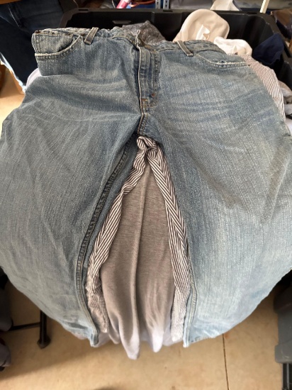 Jeans, blouses shirts are various sizes