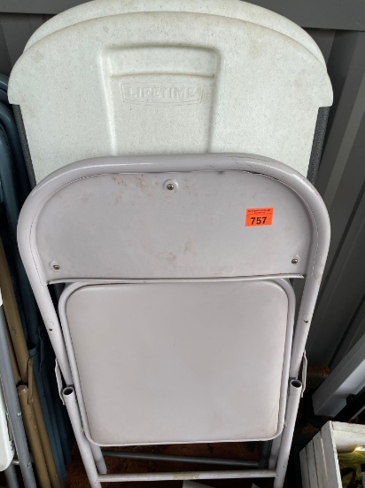 3 folding chairs total, 1 metal with padding, 2 heavy duty plastic lifetime brand