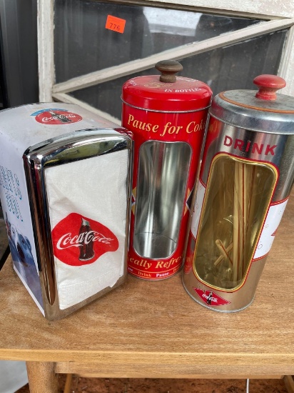 Coca Cola napkin holder and 2 straw holders